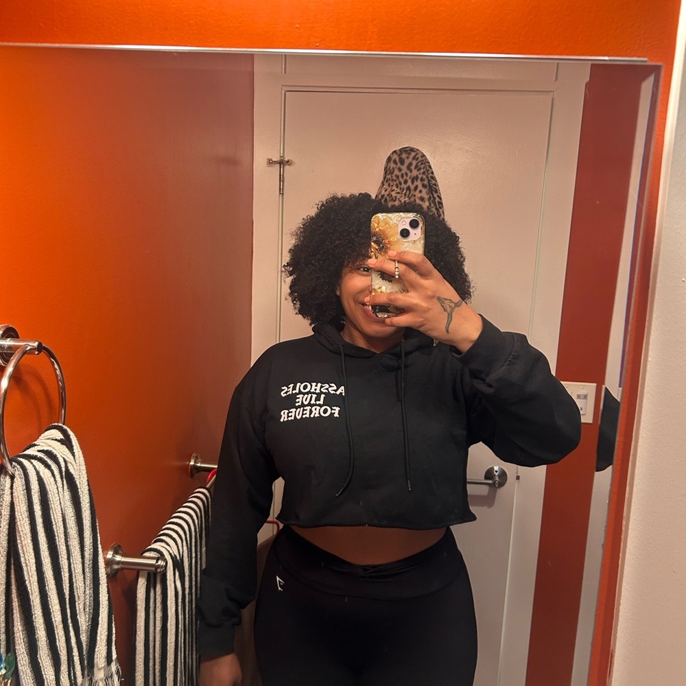 Black Graphic Cropped Hoodie